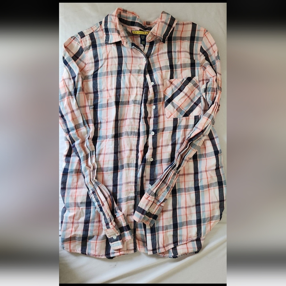 Prince & fox boys size medium pink plaid dress shirt #F01